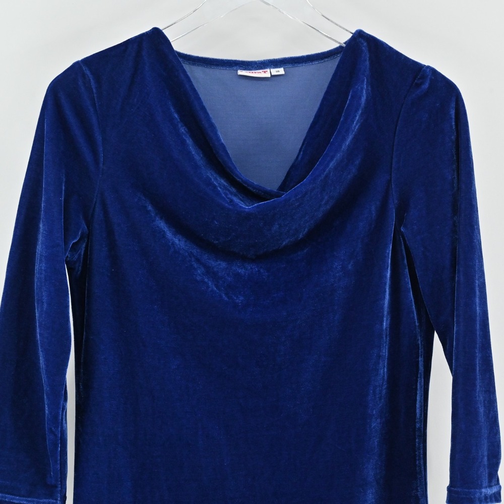 Vtg Y2k Blue Velvet Dress Womens Size 38 Cowl Neck Velour Whimsigoth Holiday - Picture 11 of 14
